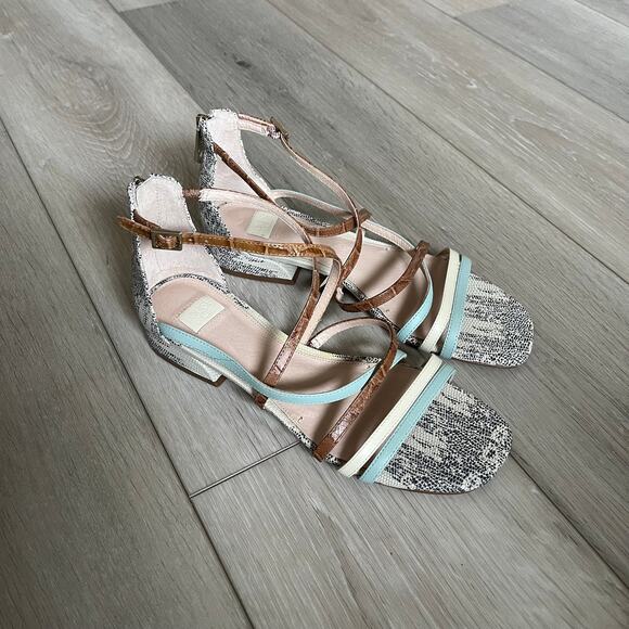 LOUISE et CIE 'Eleri' Women's 8M Square Toe Leather Sandal Tan Cream Aqua - Picture 3 of 7